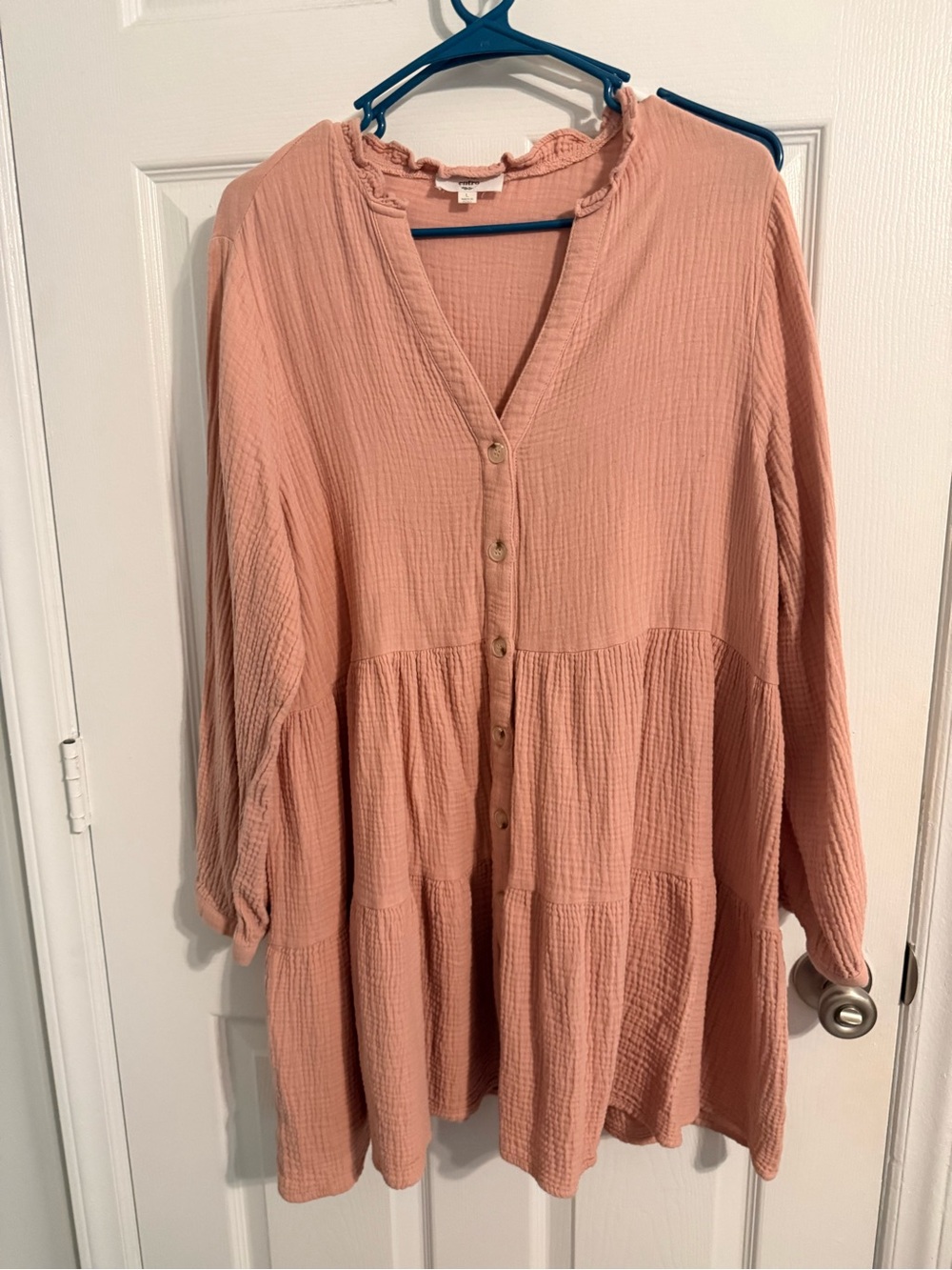 entro Blush Pink Button-Front Tiered Tunic Dress